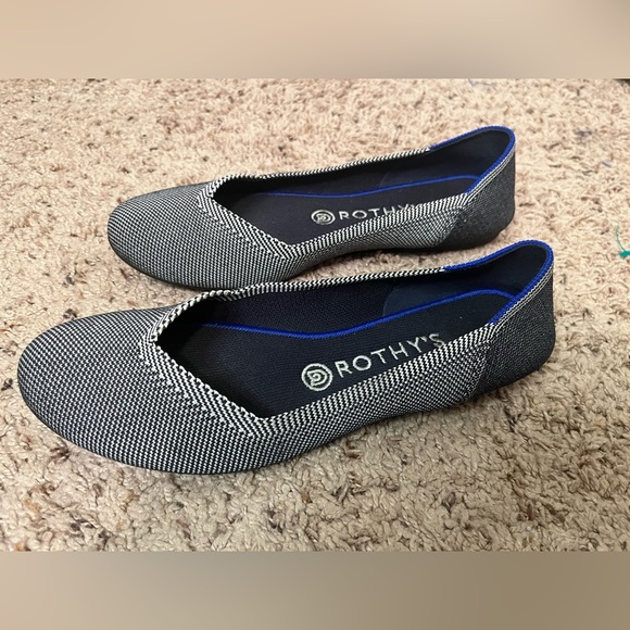 Rothy’s Navy Blue and White Pattern The Flat Shoes Size‎ 9W - Picture 1 of 8